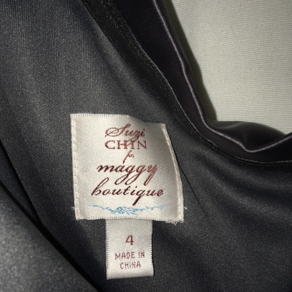 SUZI CHIN one shoulder ruched dress Sz 4 gray satin New - Picture 4 of 7